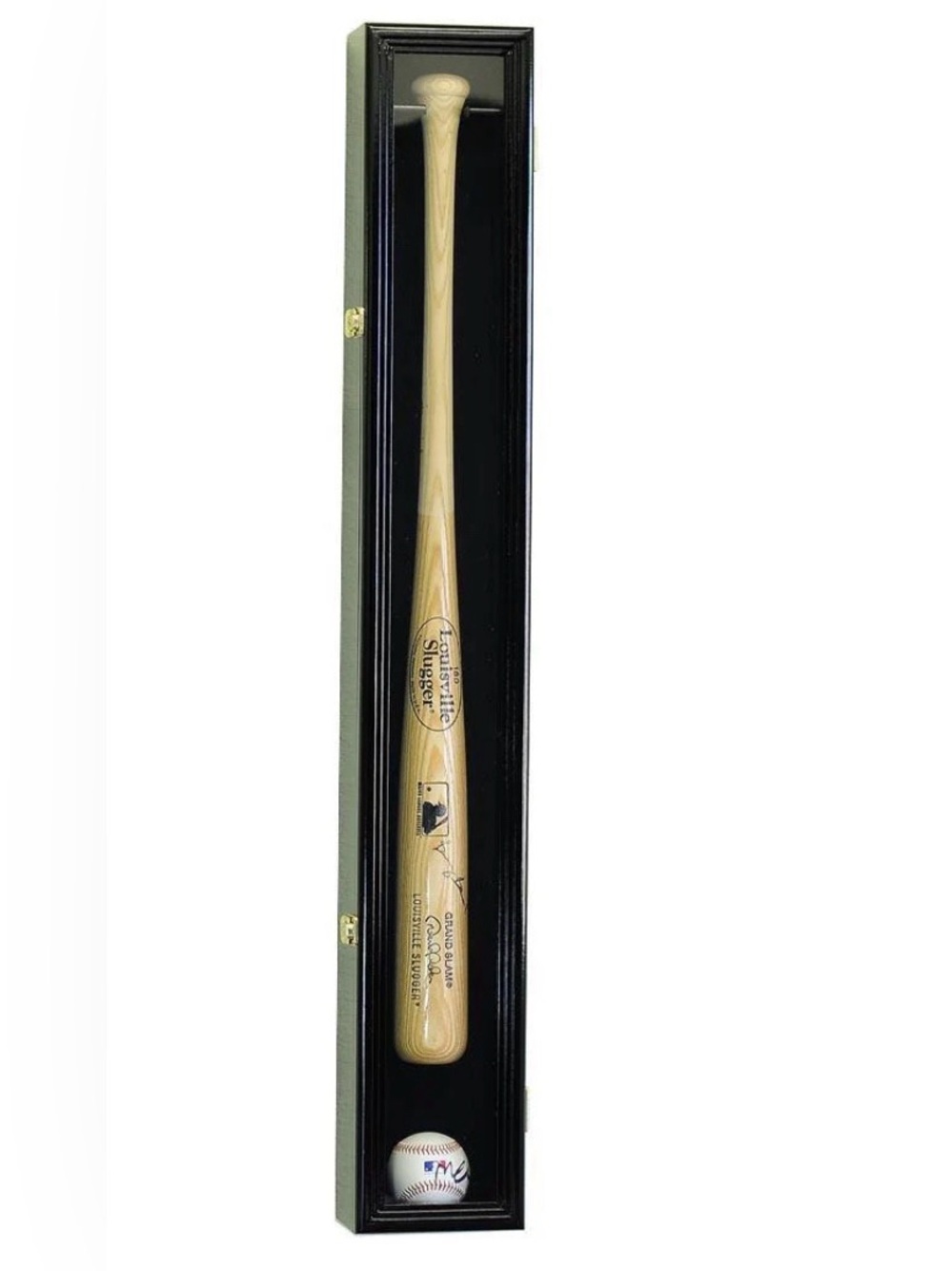 Baseball Bat & Baseball Vertically/Horizontally Black Wall Display Case Cabinet